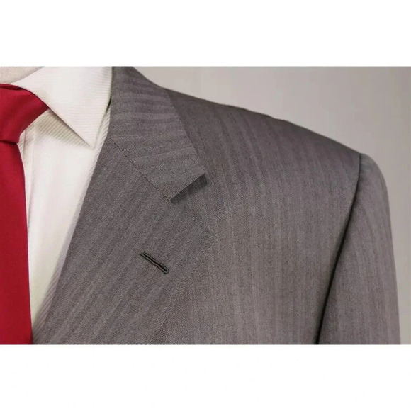Raffaele Caruso Recent Gray Tonestripe Herringbone Super 180's Wool Suit 52R - Picture 4 of 12